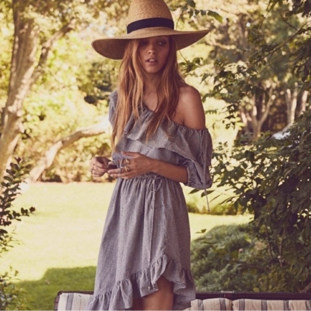 LoveShackFancy Gray Asymmetrical Ruffled Sundress